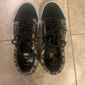 Vans lace up leopard and blank print sneakers. Great condition.